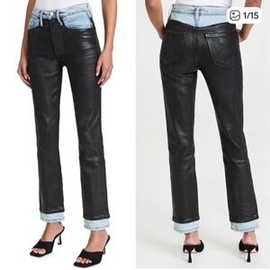 NWT Frame Le Sylvie High Rise Straight Fit Jeans Coated Ankle Black Ice Sz 24